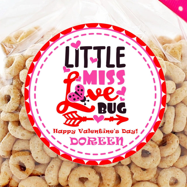 Little Miss Love Bug Valentine sticker with ladybug