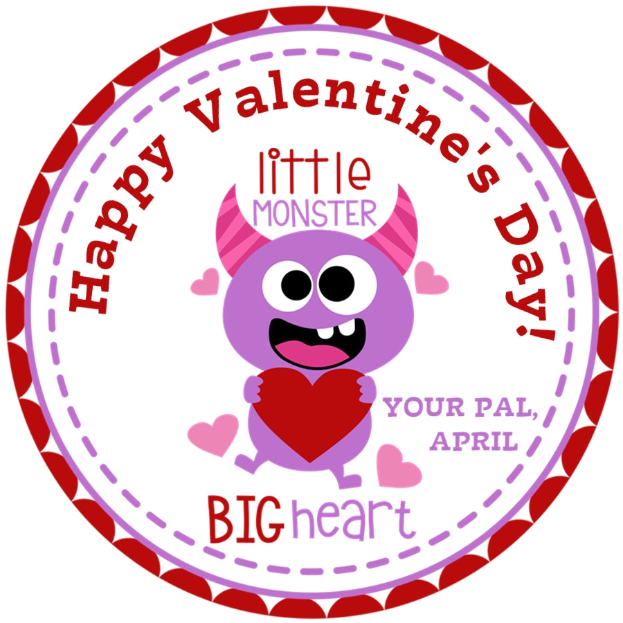 Little Monster Valentine Stickers – Big Heart