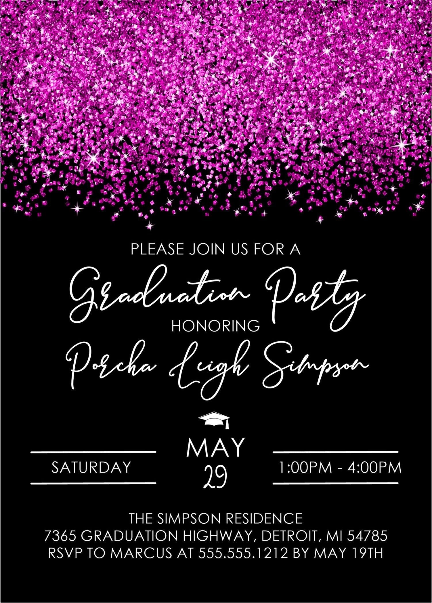 Magenta & Black Graduation Party Invitations