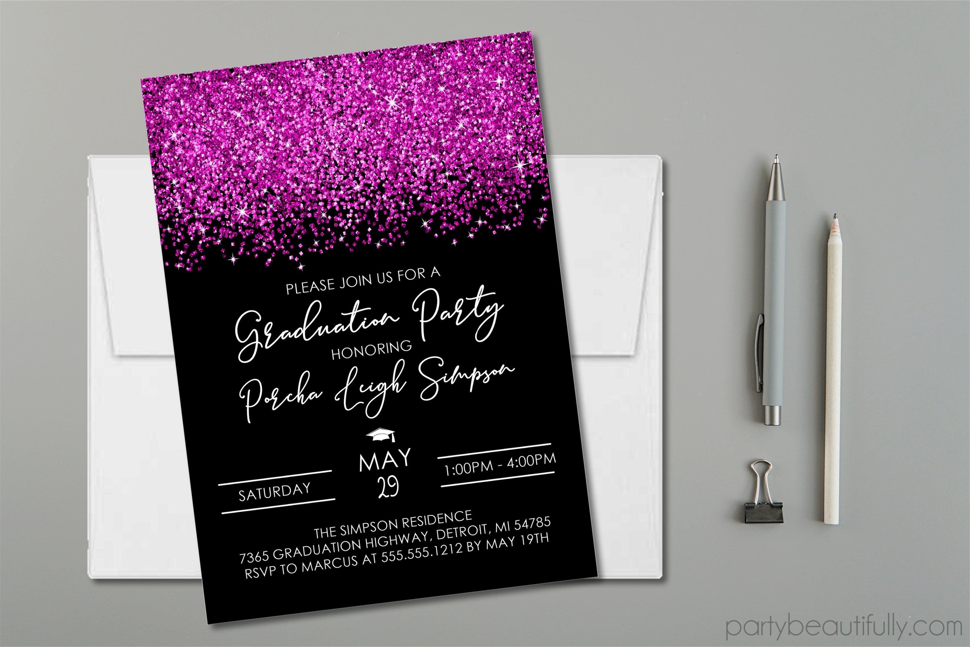 Magenta & Black Graduation Party Invitations