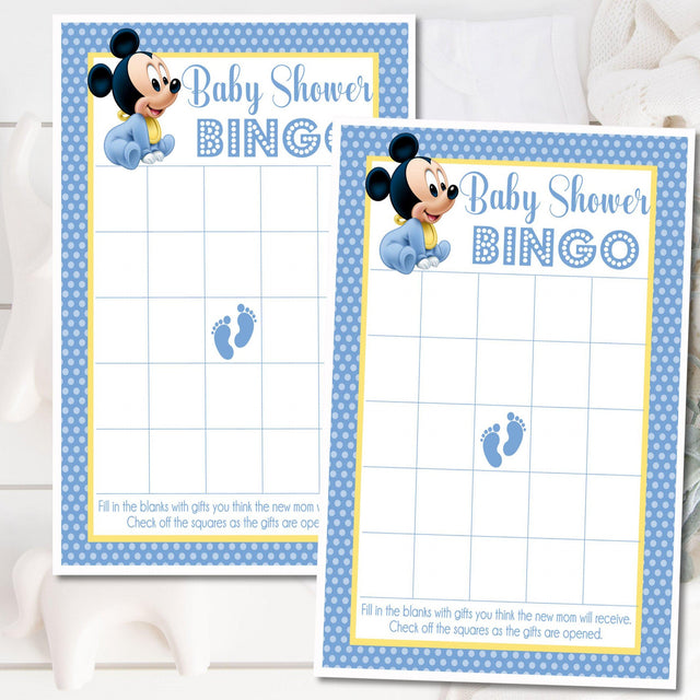 Mickey baby shower bingo printable PDF game with classic mouse character theme