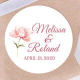 Minimal pink floral wedding sticker with watercolor flower