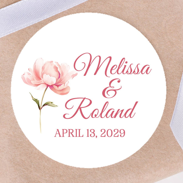 Minimal pink floral wedding sticker with watercolor flower