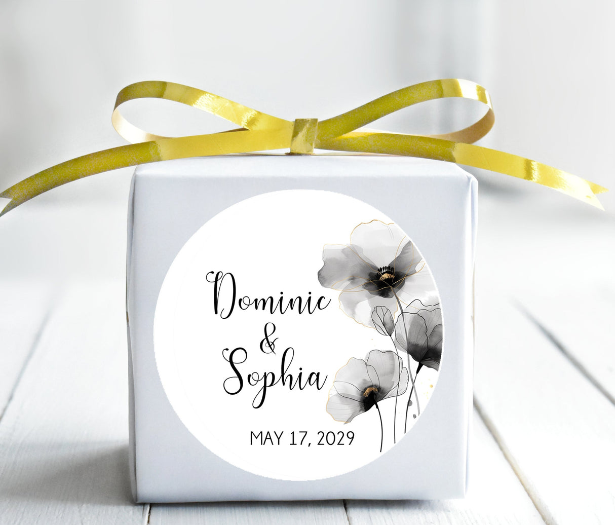 Minimalist black floral wedding sticker