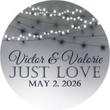 Minimalist wedding favor sticker with Just Love wording