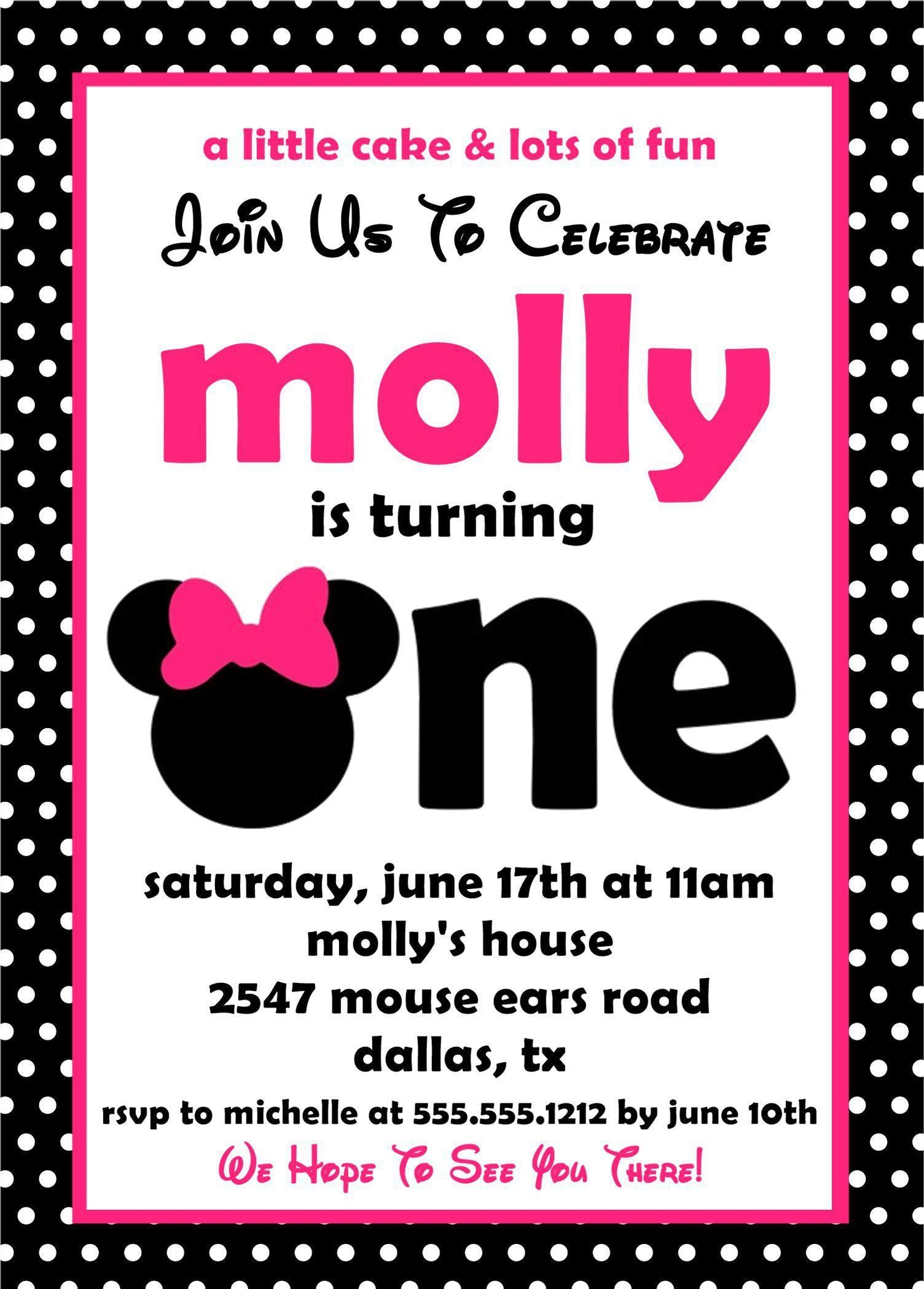 Minnie Mouse 1st Birthday Party Invitations