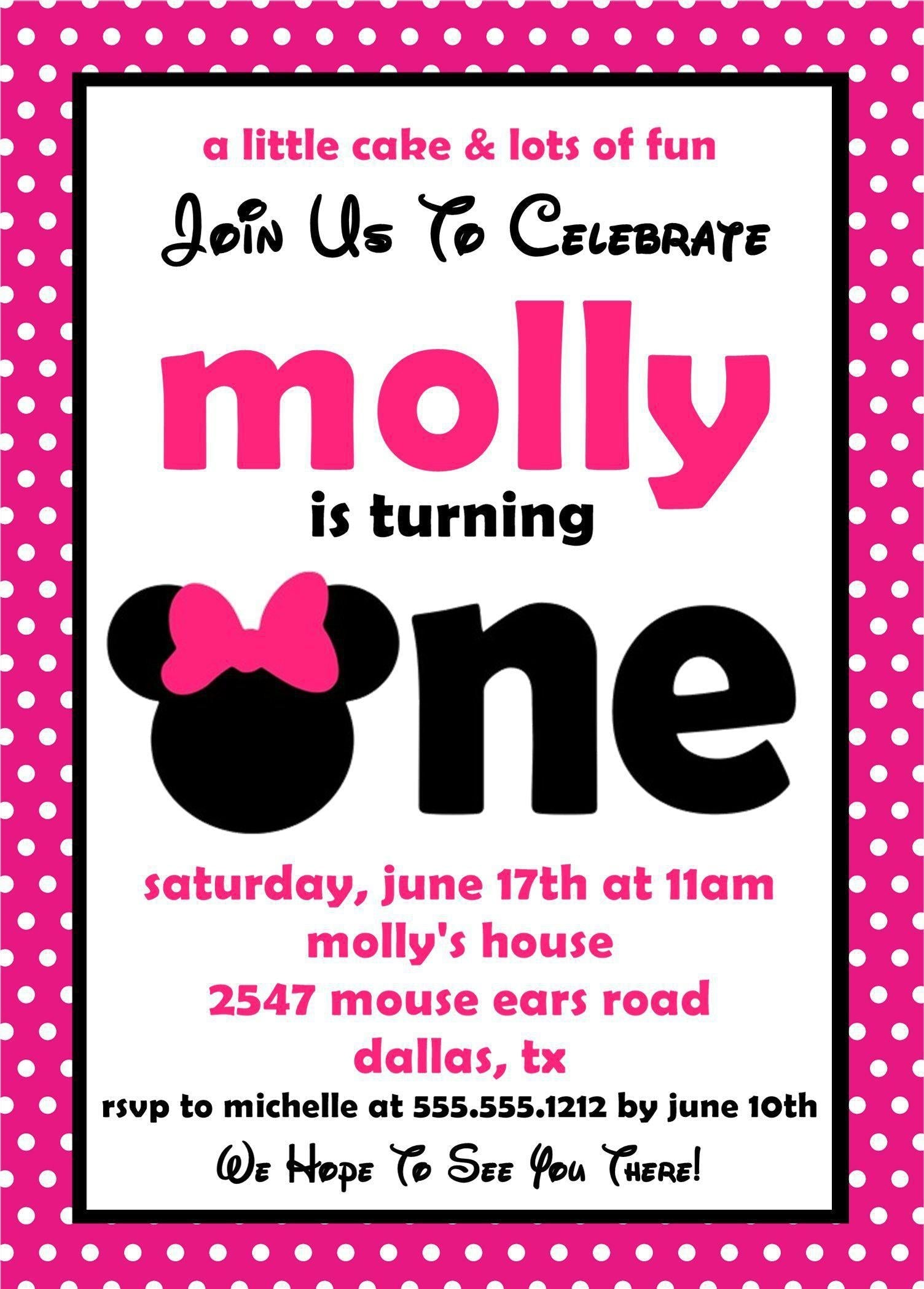 Minnie Mouse 1st Birthday Party Invitations