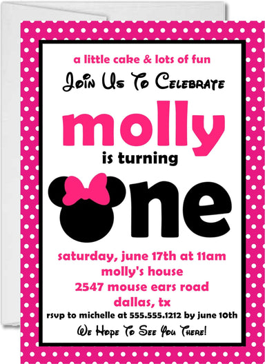 Minnie Mouse 1st Birthday Party Invitations