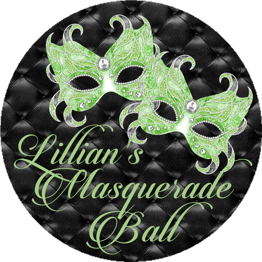 Mint green masquerade party sticker favor labels