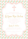 Mint peach cross baptism and first communion invitation