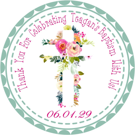 Mint rose wildflower baptism sticker label