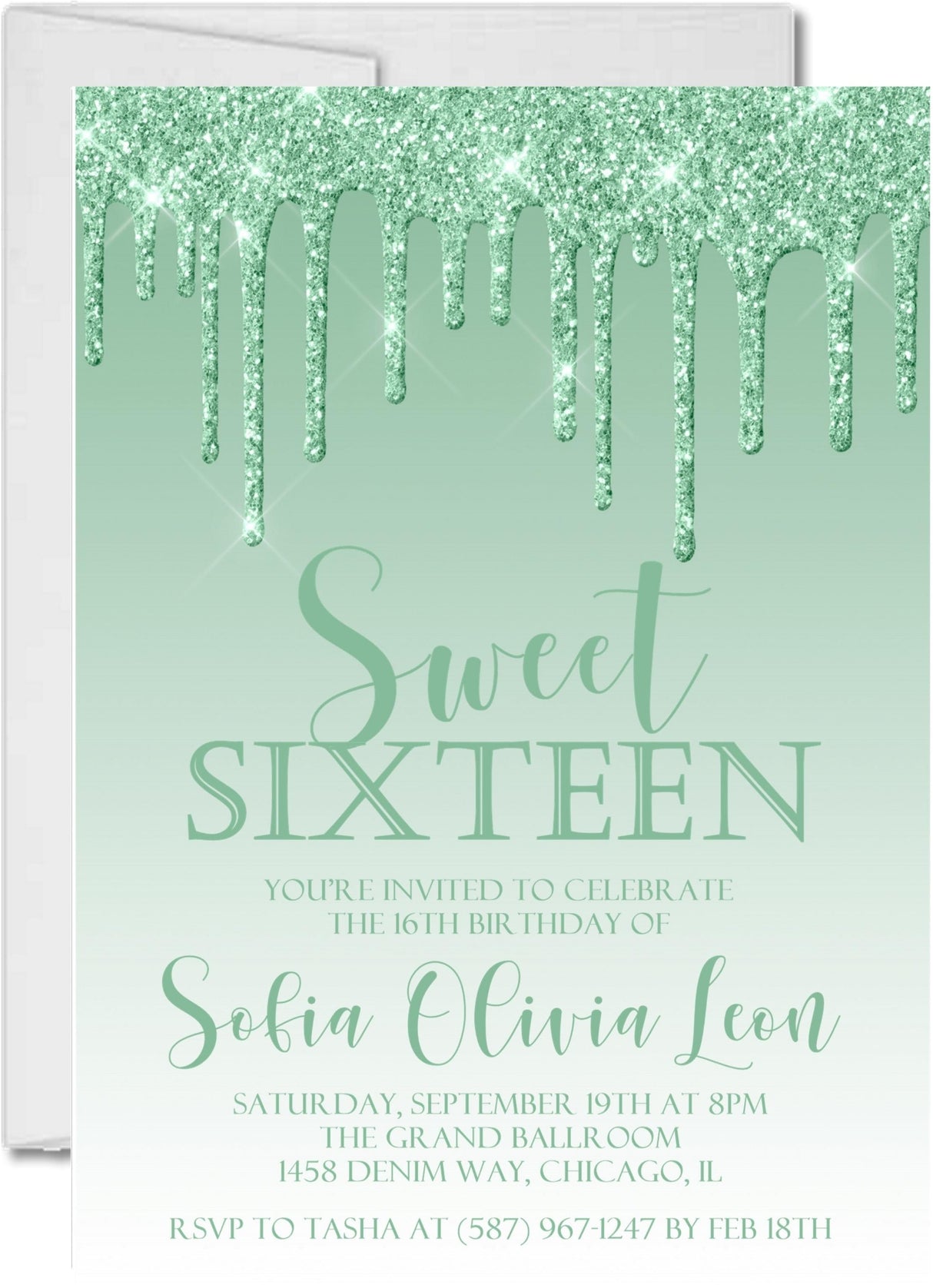 Mint sweet sixteen birthday party invitations