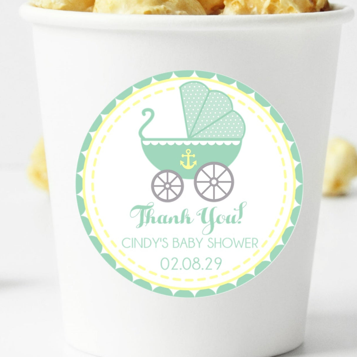Mint yellow nautical baby shower sticker
