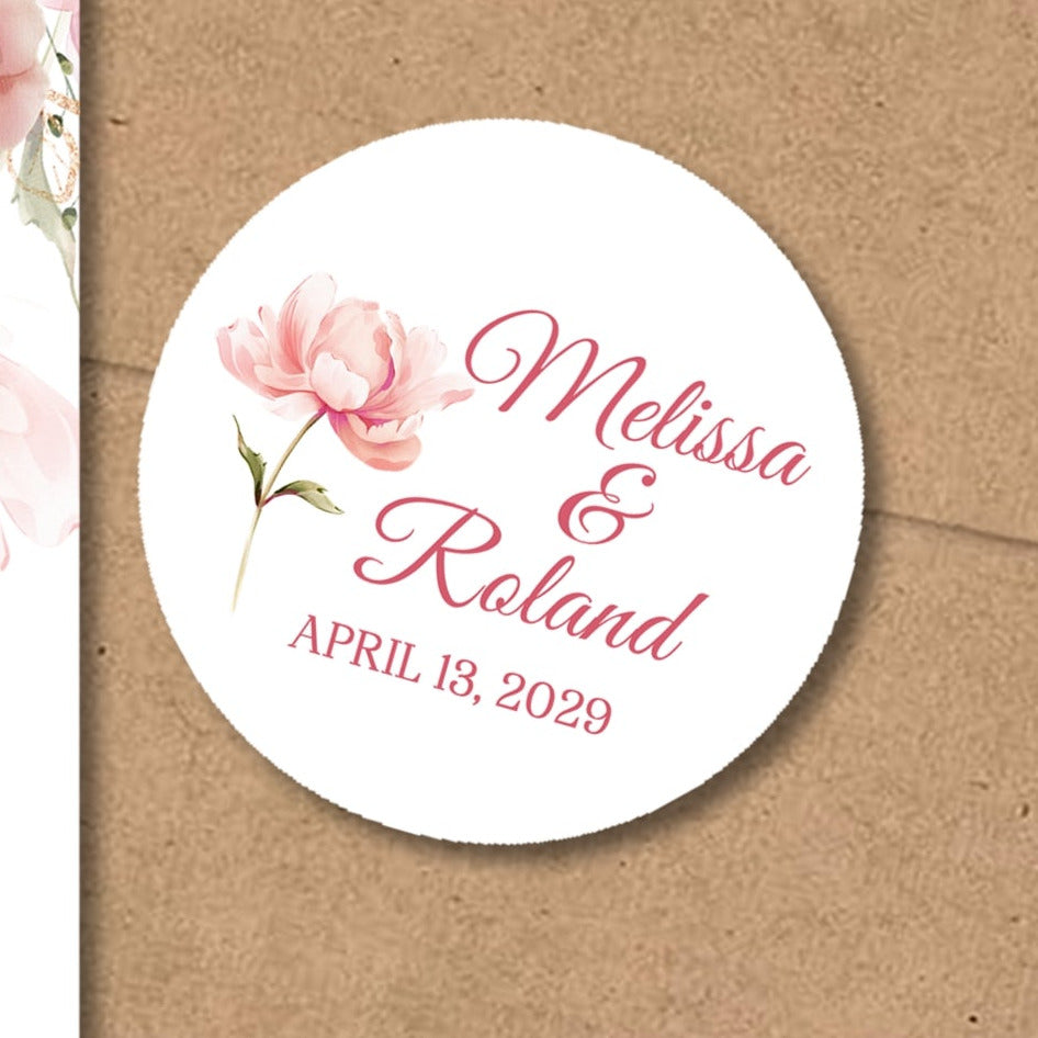 Modern minimalist floral wedding sticker on white background