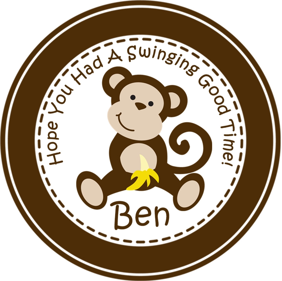 Monkey birthday sticker swinging monkey design
