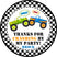 Monster truck birthday party favor sticker with two trucks colliding