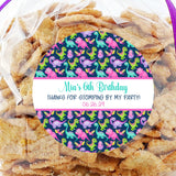 Multicolor dinosaur birthday sticker on navy background