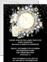Black, Silver And Gold New Years Eve Party Invitations