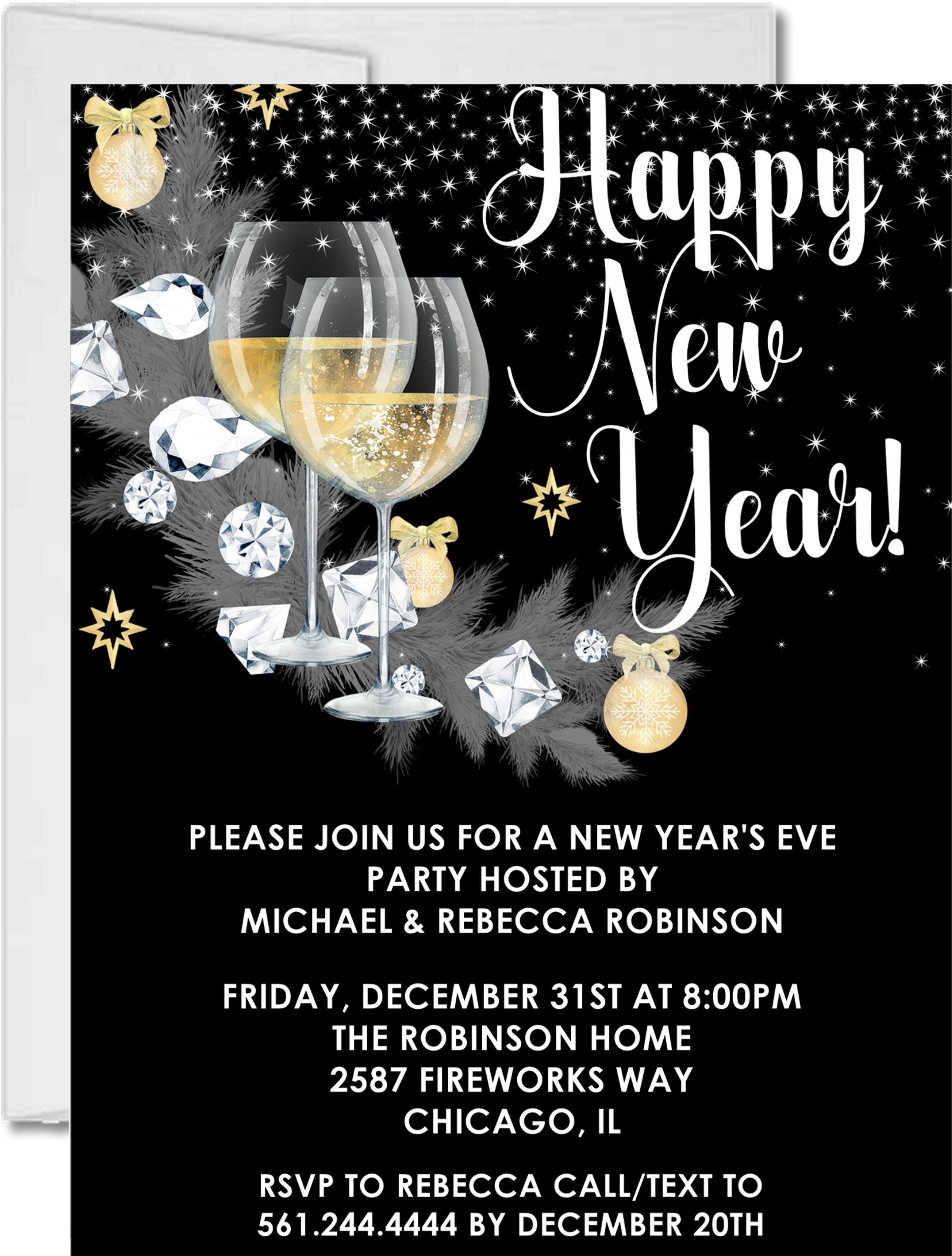 Black, Silver And Gold New Years Eve Party Invitations