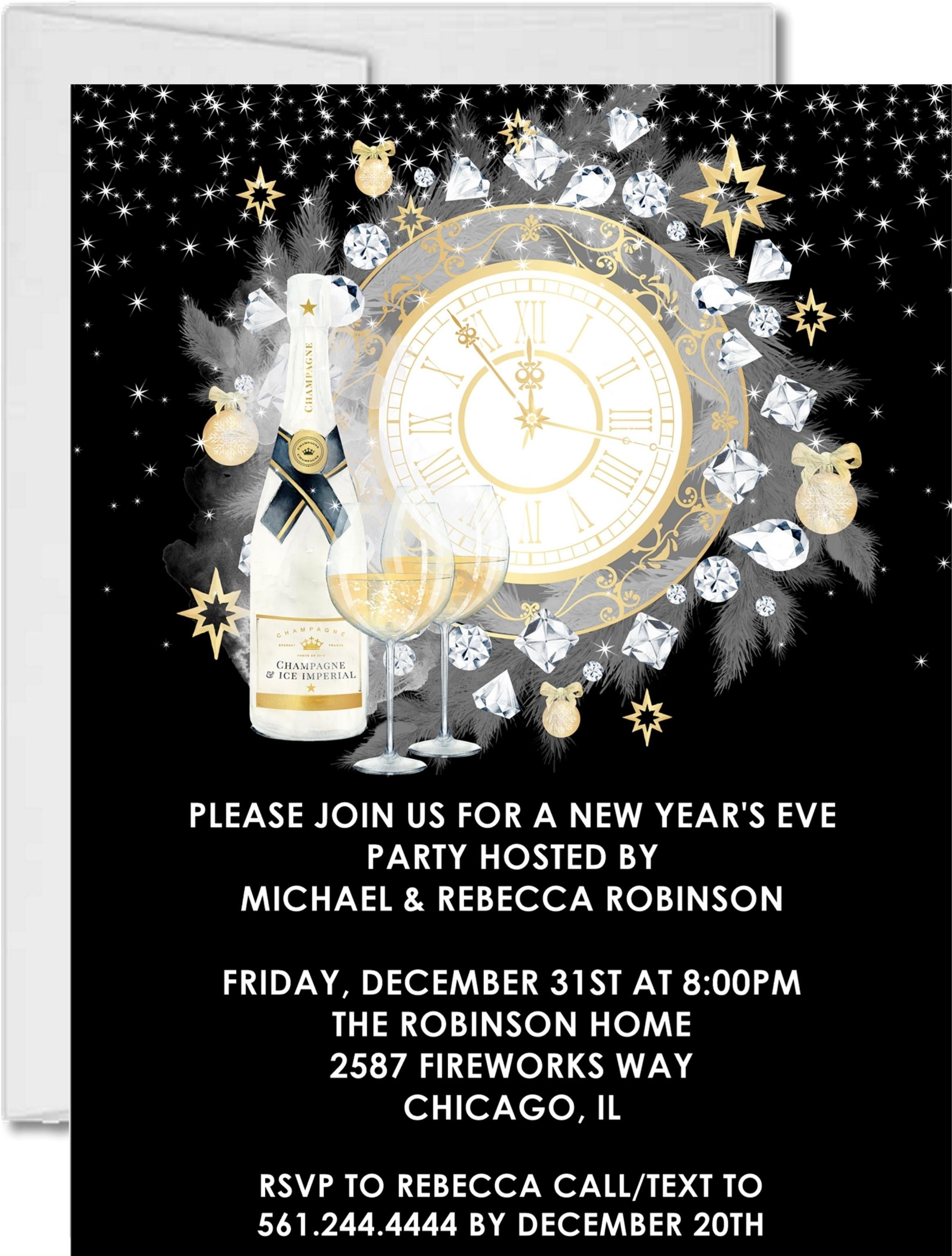 Black, Silver And Gold New Years Eve Party Invitations