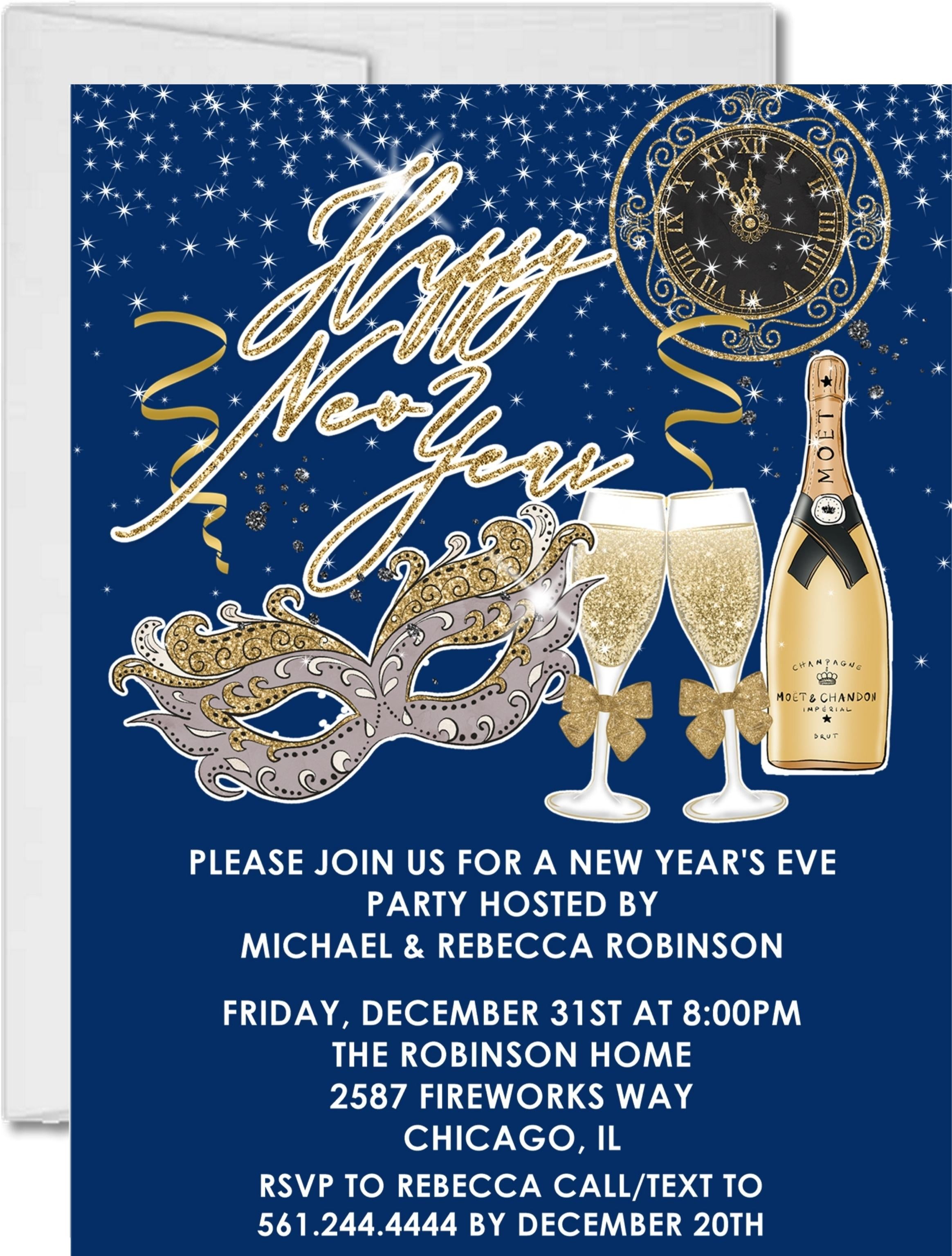 Royal Blue New Years Eve Party Invitations