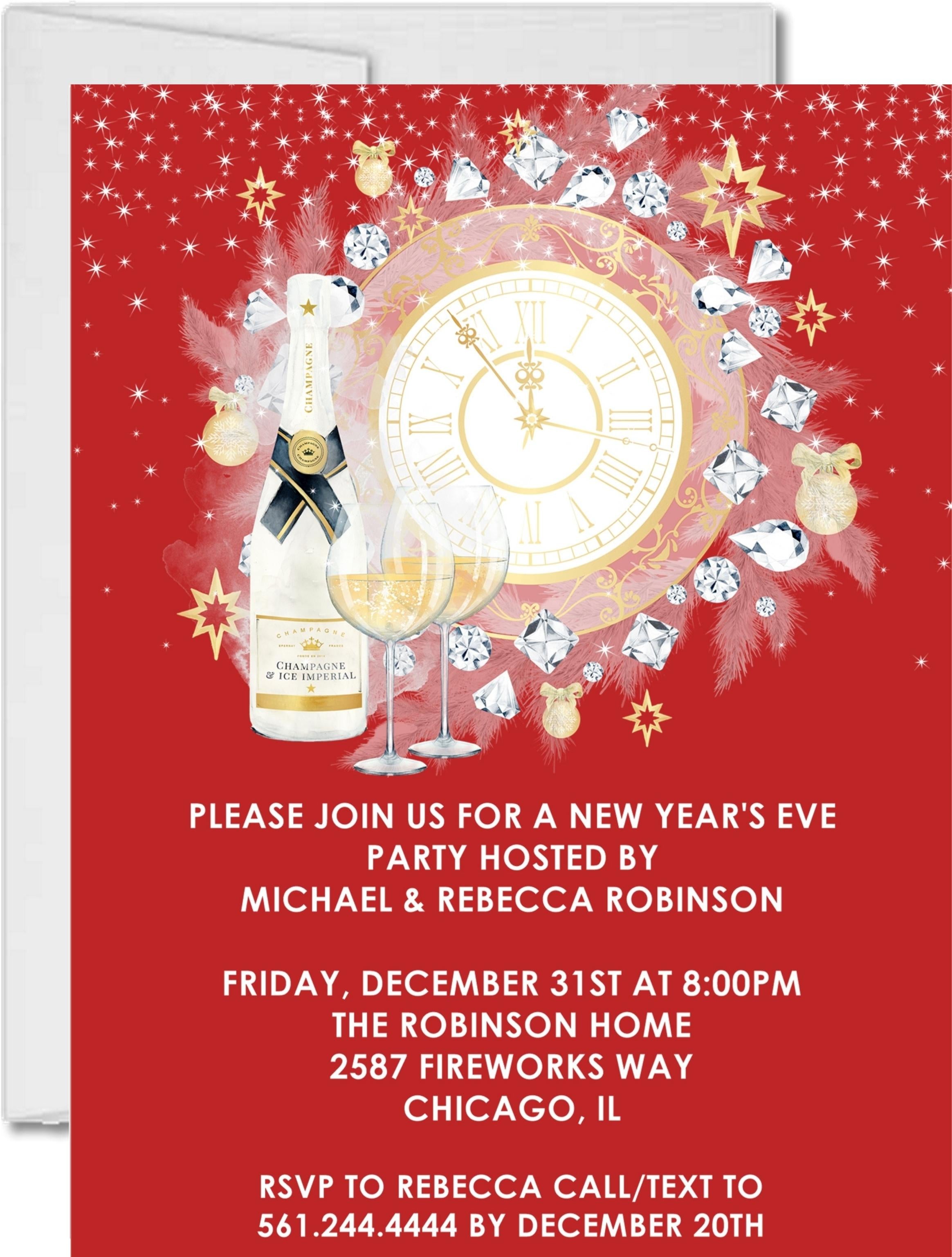 Red, Silver And Gold New Years Eve Party Invitations