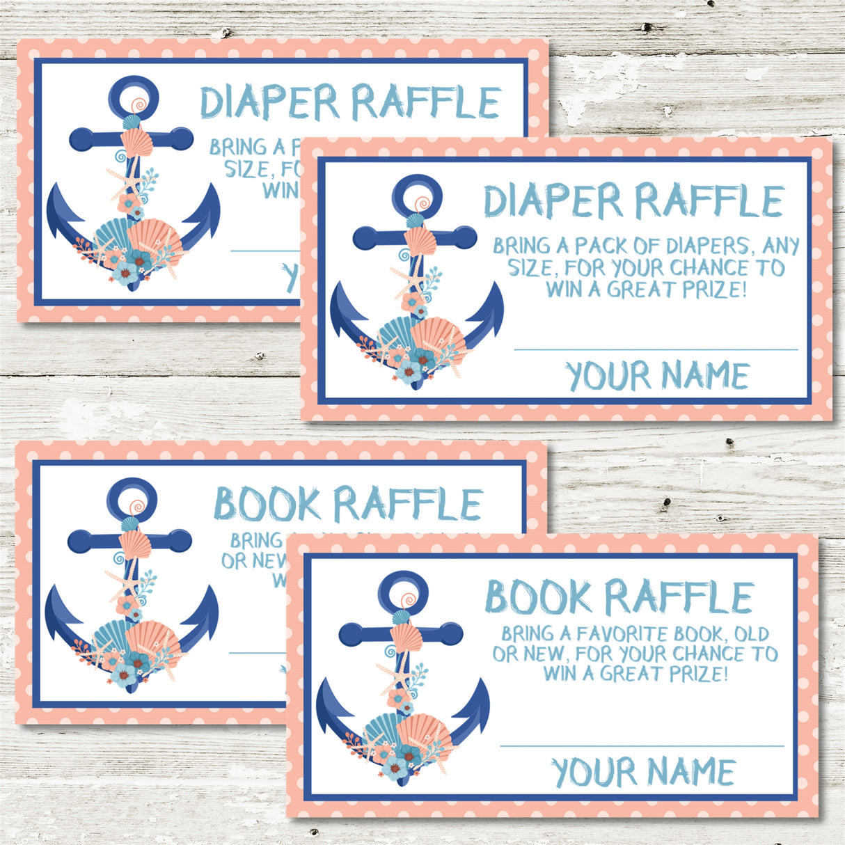 Gender Neutral Nautical Anchor Diaper Raffle Tickets