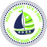 Nautical baby shower sticker with sailboat and lime green accents