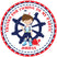 Nautical birthday sticker with sailor boy and ship wheel
