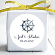 Nautical ship wheel wedding sticker with blue floral design