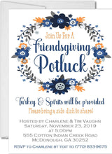 Navy and blue floral Friendsgiving potluck invitation