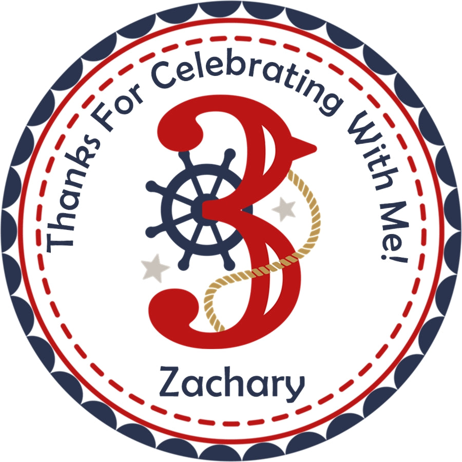 Navy and red maritime birthday party favor label