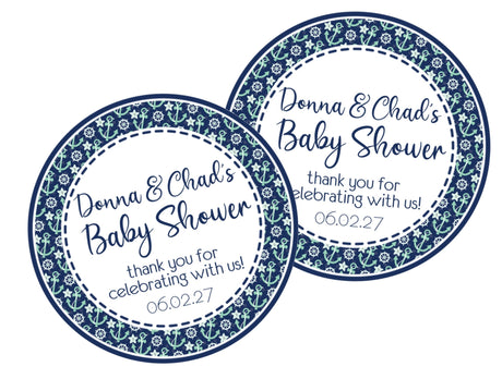 Navy and seafoam anchor baby shower sticker