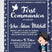 Navy blue first holy communion invitation with cross pattern