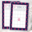 Navy hot pink nautical baby shower bingo printable game