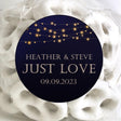 Navy wedding sticker with glowing bistro lights