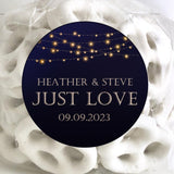 Navy wedding sticker with glowing bistro lights