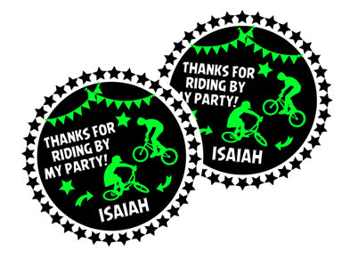 Neon Green And Black BMX Birthday Party Stickers