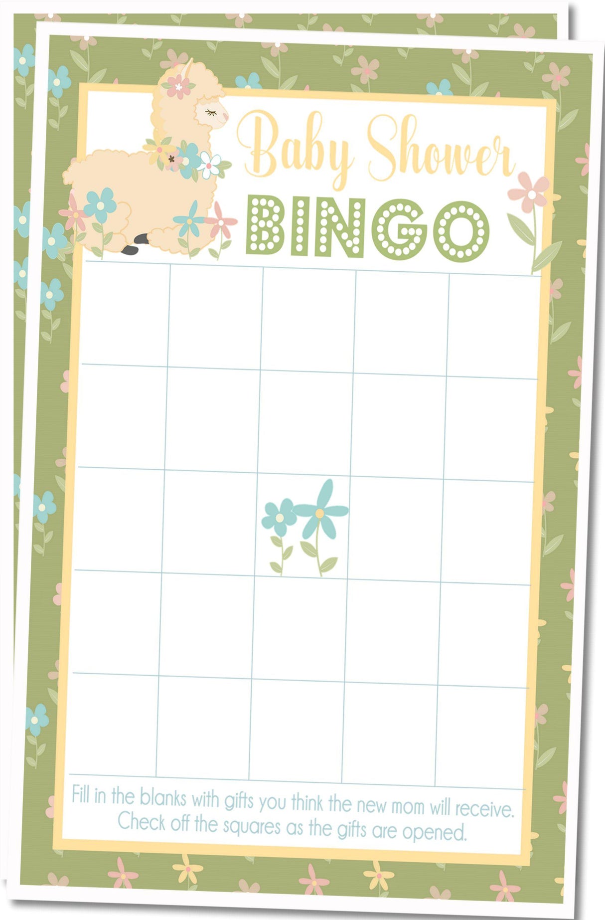 Neutral Llama Baby Shower Bingo Cards