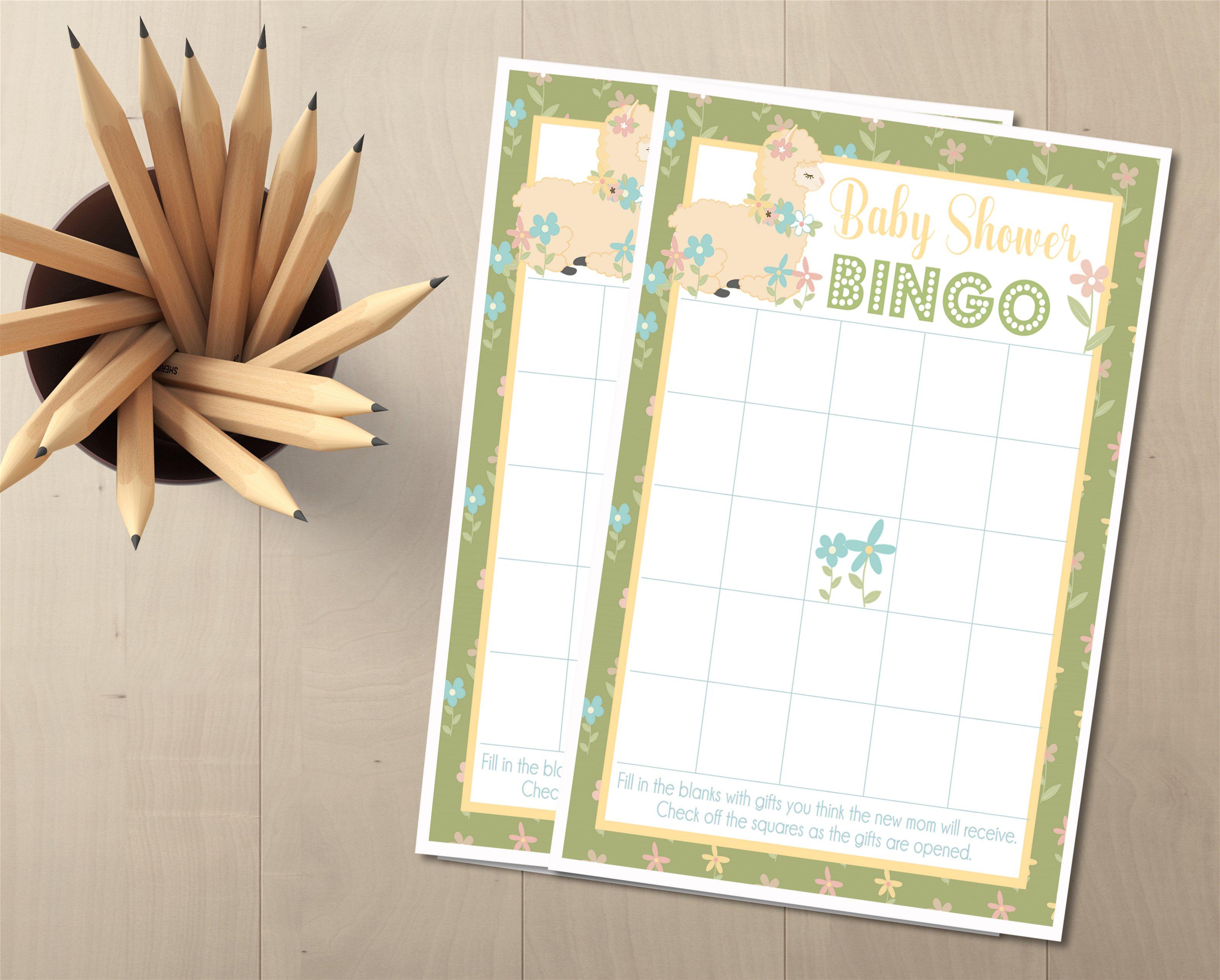 Neutral Llama Baby Shower Bingo Cards