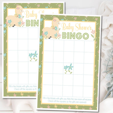 Neutral Llama Baby Shower Bingo Cards