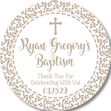 Neutral beige baptism sticker labels