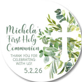 Neutral green communion sticker favor labels