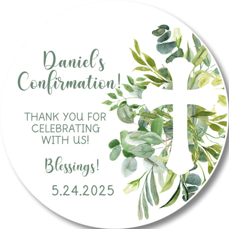 Neutral green confiramation sticker favor label