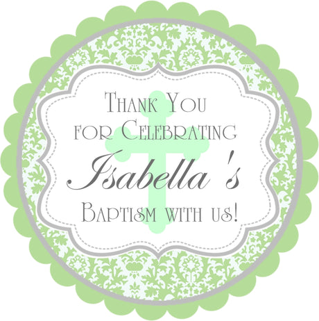 Neutral mint green baptism christening sticker label