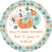 Neutral pumpkin baby shower sticker with polka dot background and pastel pumpkins