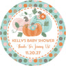 Neutral pumpkin baby shower sticker with polka dot background and pastel pumpkins