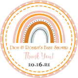 Neutral rainbow baby shower favor labels with modern boho style