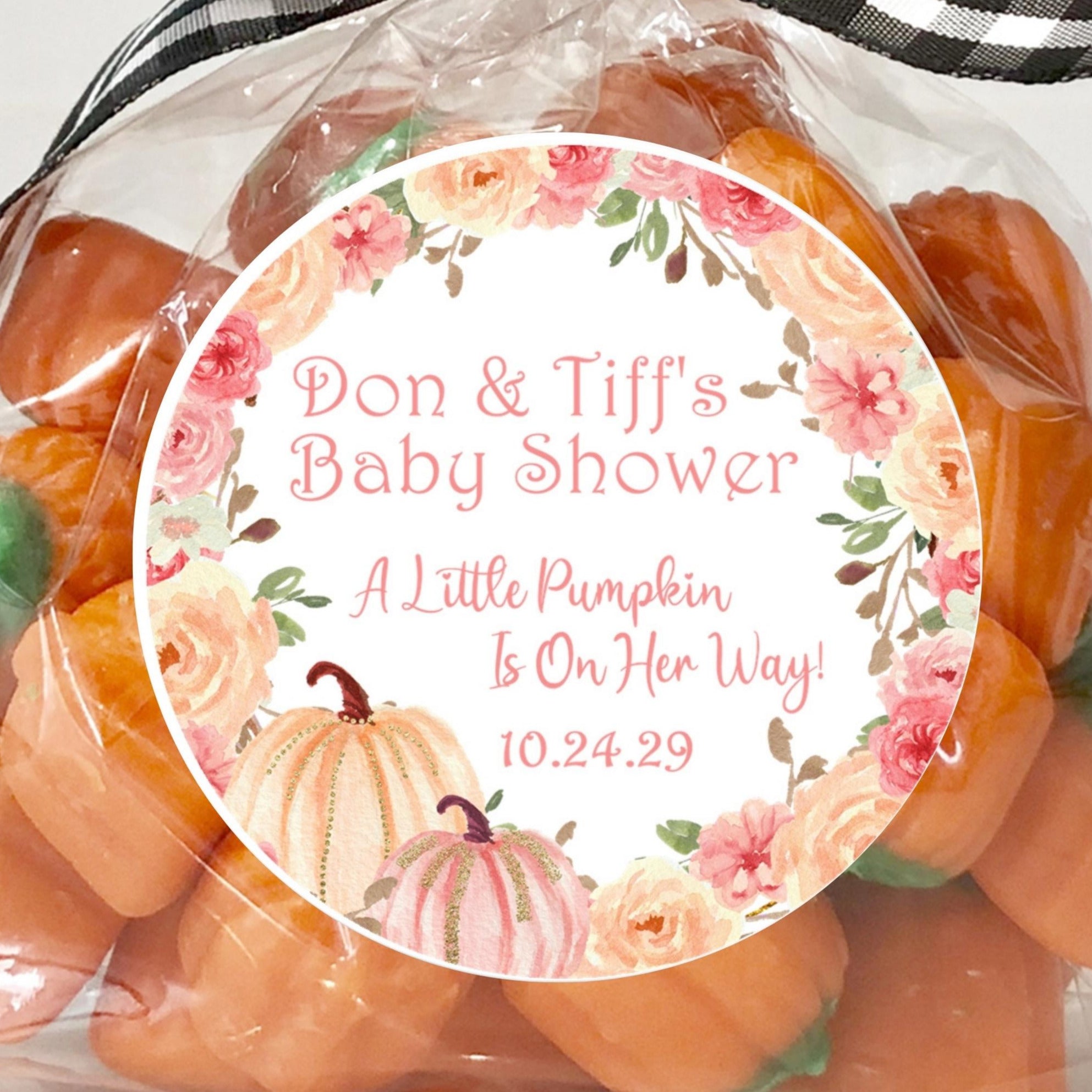 Orange Fall Pumpkin Baby Shower Stickers