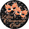 Orange black masquerade ball party sticker favor labels